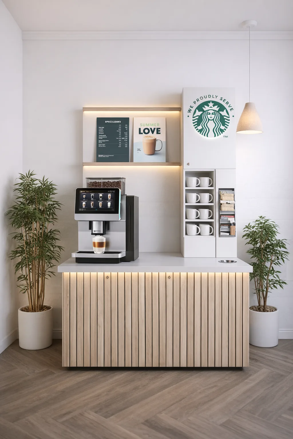 Kávový kútik na mieru s kávovarom — coffee corner do kancelárie